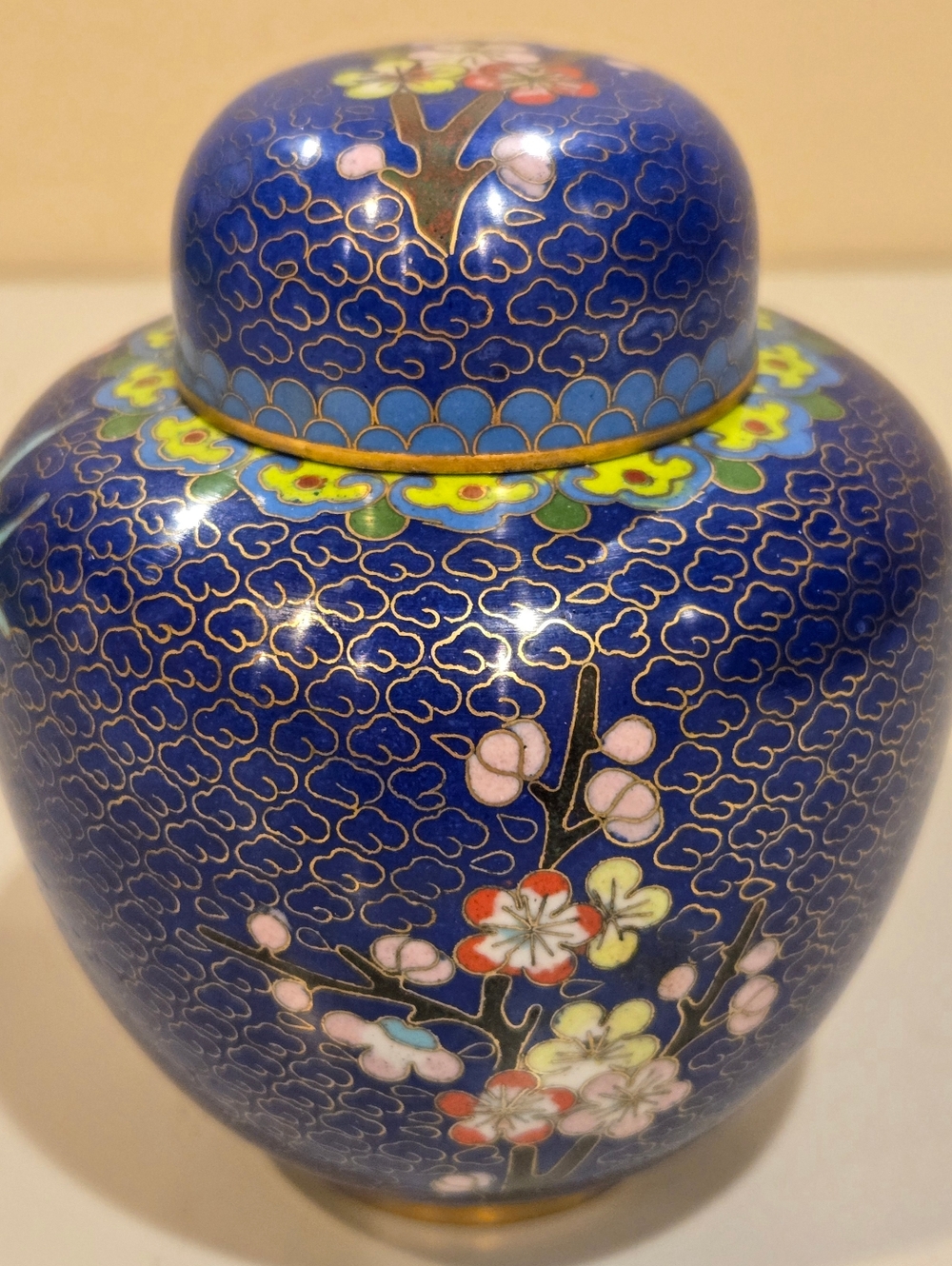 Blue Cloisonné Floral Ginger Jar